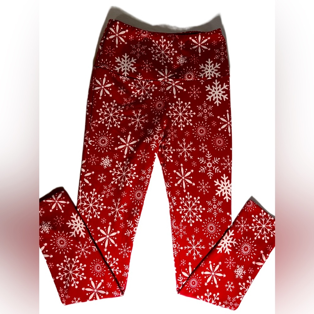 La Grown Leggings Red Snowflakes Christmas Holiday Women Size Small NWOT